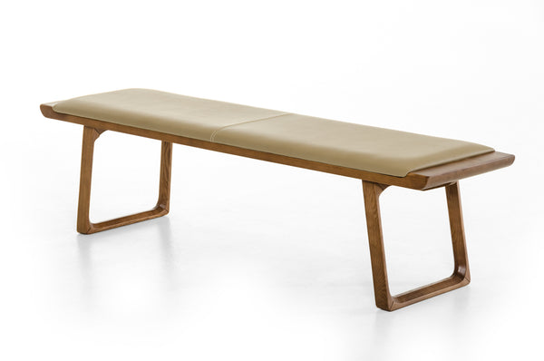 Modrest Cosgrove Mid Century Taupe & Walnut Dining Bench Model VGCSBS-1486