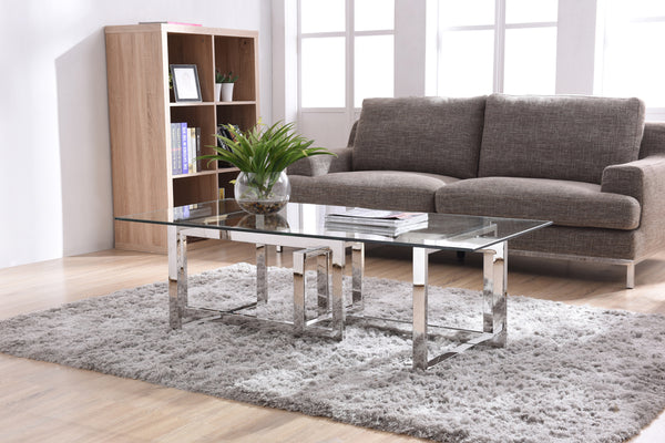 Modrest Valiant Modern Glass & Stainless Steel Coffee Table Model VGVCCT856