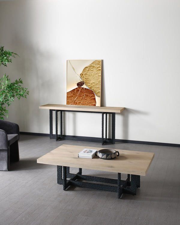 K8963 Sample Natural Oak + Black Metal Console Table