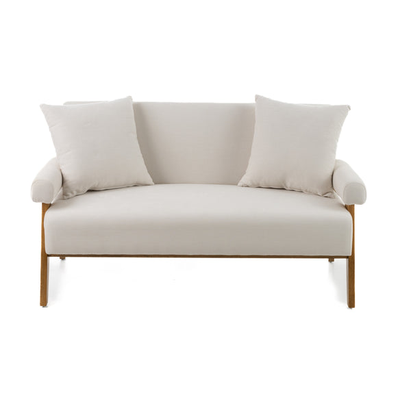 Cynthia Modern White Fabric + Wood Loveseat
