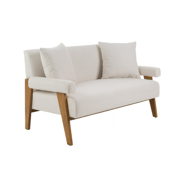 Cynthia Modern White Fabric + Wood Loveseat