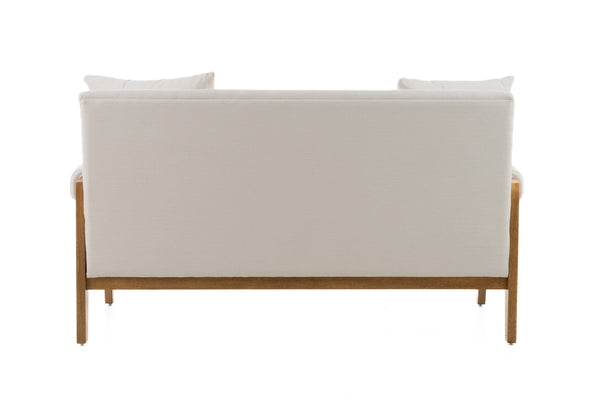 Cynthia Modern White Fabric + Wood Loveseat
