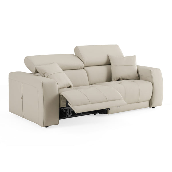Dalton Modern Italian Light Grey Leather 3-Seat Sofa + 2 Recliners