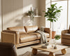 Danson Modern Tan Leather + Wicker Sofa