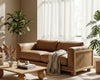 Danson Modern Tan Leather + Wicker Sofa