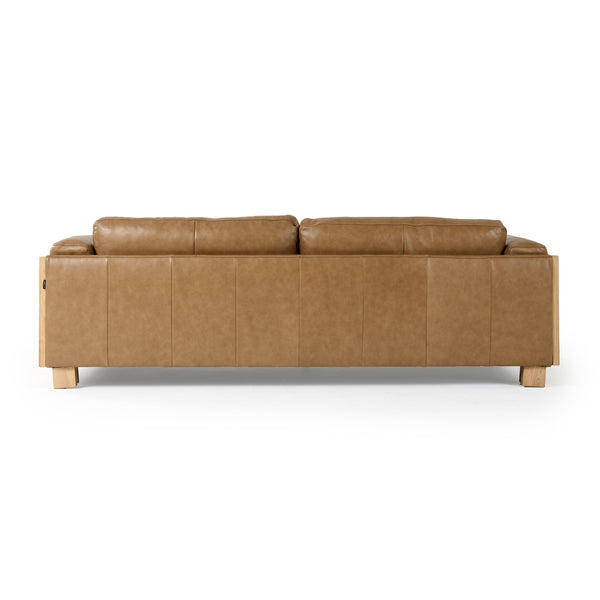 Danson Modern Tan Leather + Wicker Sofa