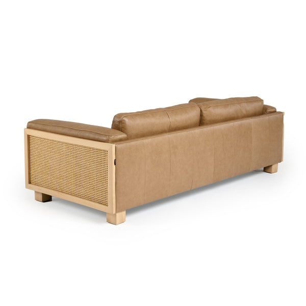 Danson Modern Tan Leather + Wicker Sofa