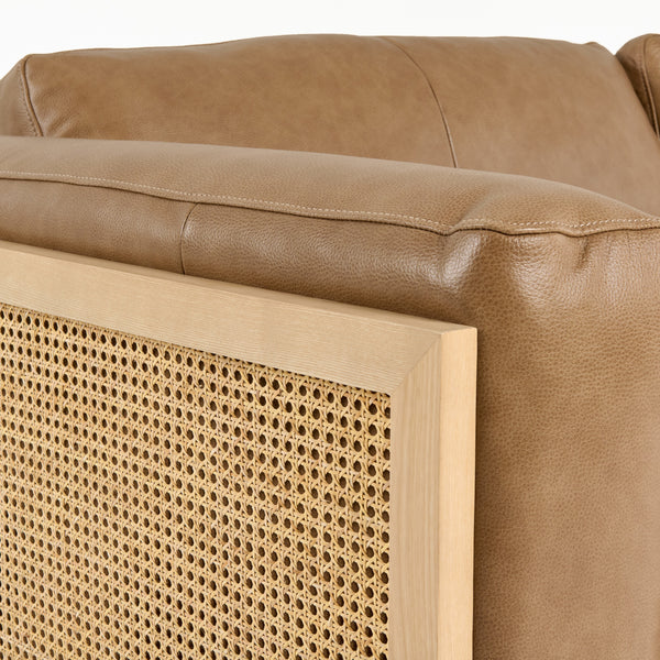 Danson Modern Tan Leather + Wicker Sofa