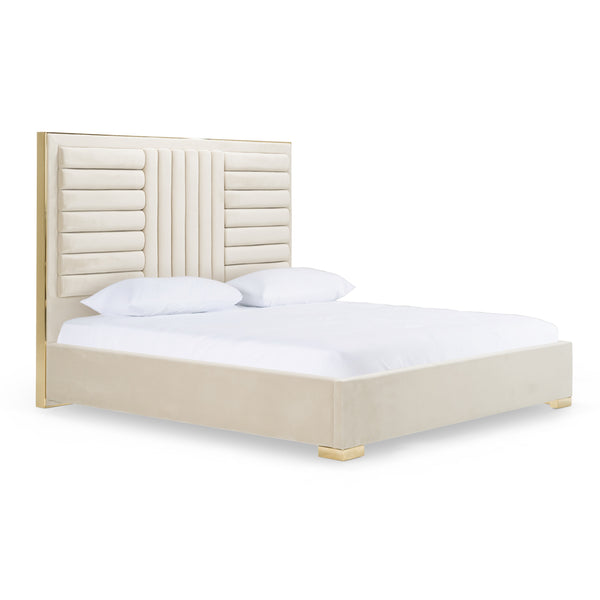 Modrest Daystar Modern Beige Velvet & Gold Bed Model VGVCBD1905-19-BGE-BED