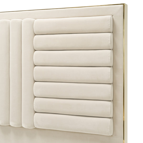 Modrest Daystar Modern Beige Velvet & Gold Bed Model VGVCBD1905-19-BGE-BED