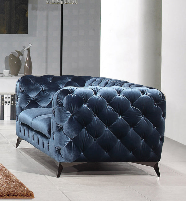 Delilah Modern Blue Fabric Loveseat