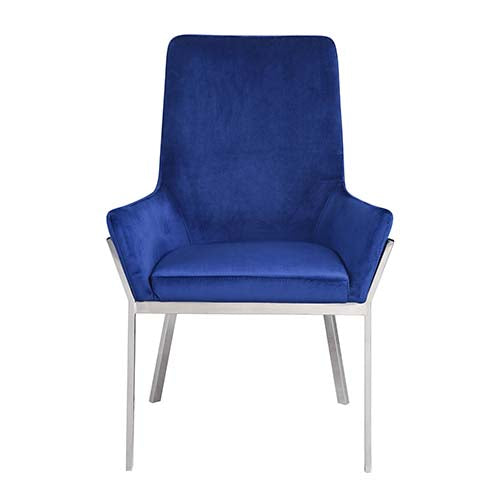 ACME Cambrie Blue Velvet & Mirrored Silver Side Chair (Set-2) Model DN00222