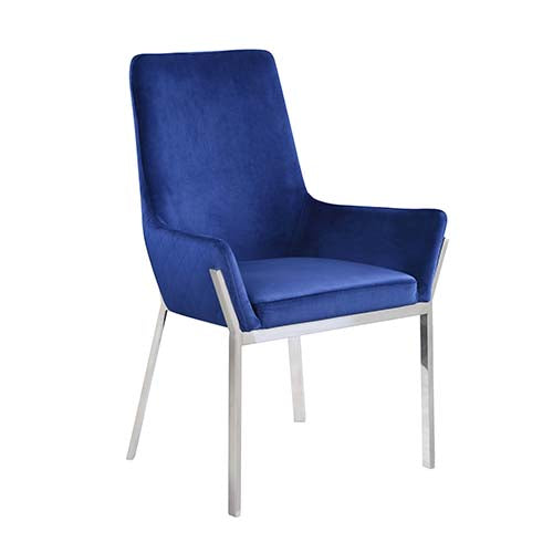 ACME Cambrie Blue Velvet & Mirrored Silver Side Chair (Set-2) Model DN00222