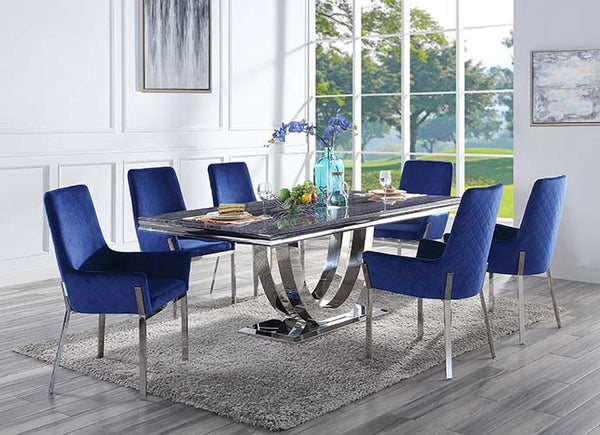 ACME Cambrie Blue Velvet & Mirrored Silver Side Chair (Set-2) Model DN00222