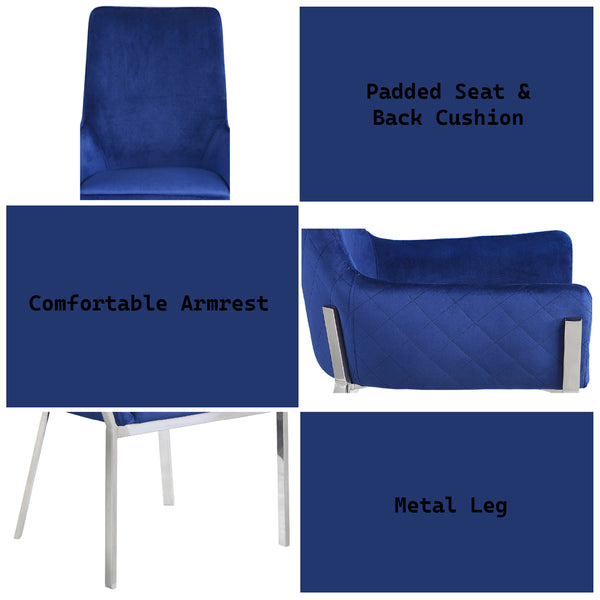 ACME Cambrie Blue Velvet & Mirrored Silver Side Chair (Set-2) Model DN00222