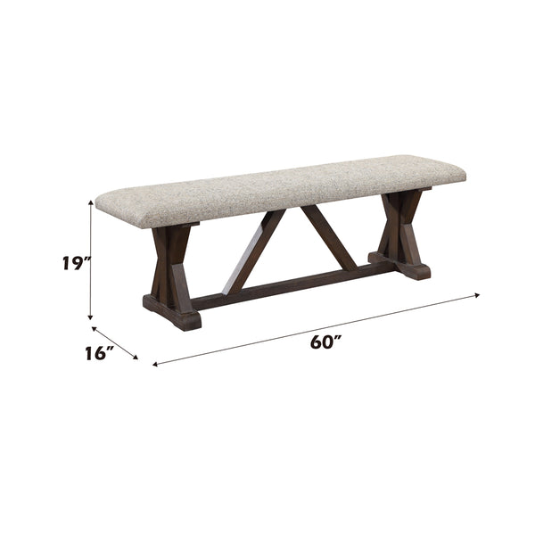 ACME Pascaline Gray Fabric Rustic Brown & Oak Bench Model DN00704