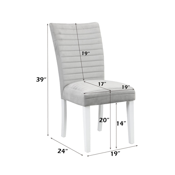 ACME Elizaveta Gray Velvet Faux Crystal Diamonds &White High Gloss Side Chair (Set-2) Model DN00815
