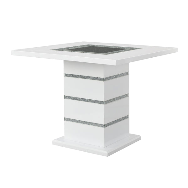 ACME Elizaveta Gray Velvet Faux Crystal Diamonds &White High Gloss Counter Height Table with Pedestal Base Model DN00817
