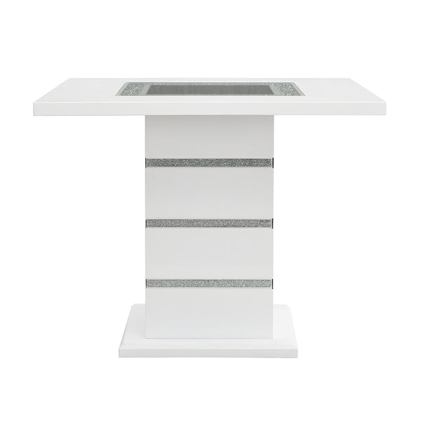 ACME Elizaveta Gray Velvet Faux Crystal Diamonds &White High Gloss Counter Height Table with Pedestal Base Model DN00817