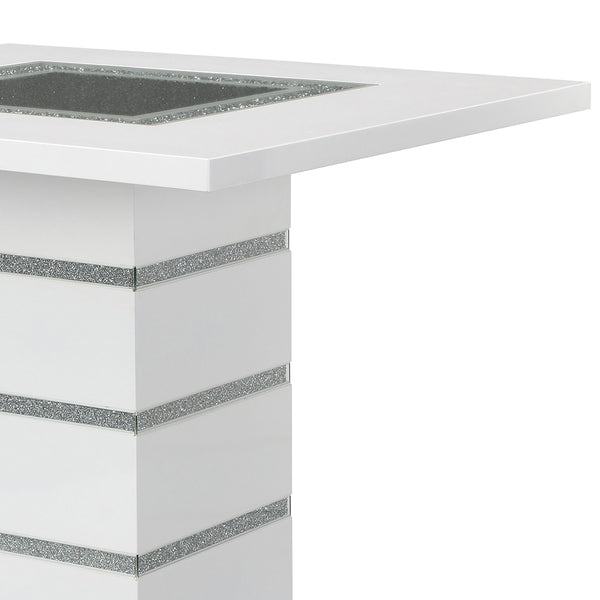 ACME Elizaveta Gray Velvet Faux Crystal Diamonds &White High Gloss Counter Height Table with Pedestal Base Model DN00817