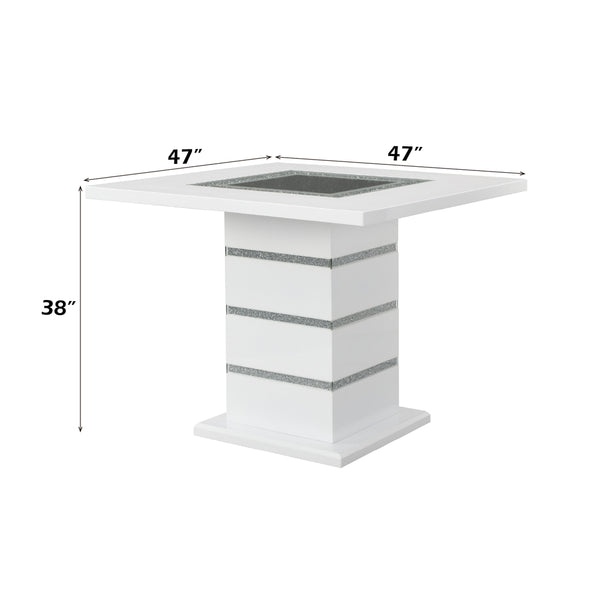 ACME Elizaveta Gray Velvet Faux Crystal Diamonds &White High Gloss Counter Height Table with Pedestal Base Model DN00817