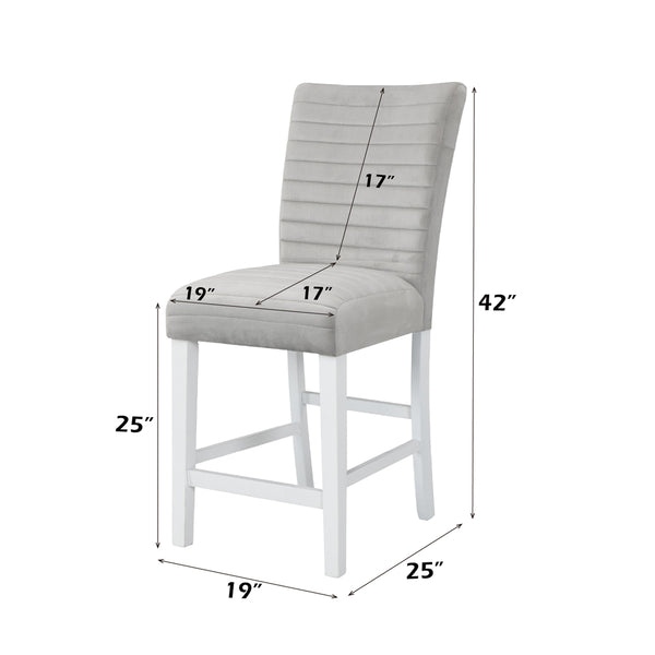 ACME Elizaveta Gray Velvet Faux Crystal Diamonds &White High Gloss Counter Height Chair (Set-2) Model DN00818