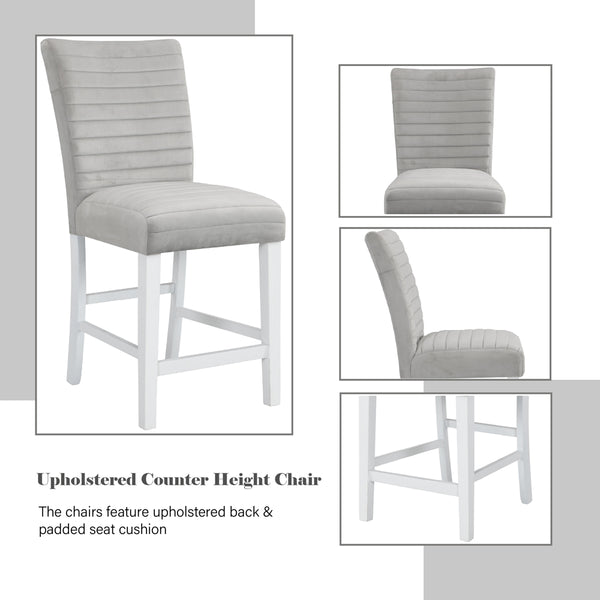 ACME Elizaveta Gray Velvet Faux Crystal Diamonds &White High Gloss Counter Height Chair (Set-2) Model DN00818