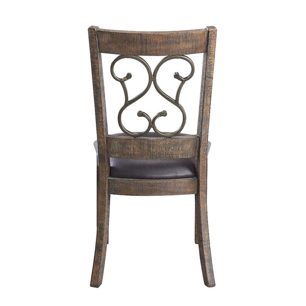 ACME Raphaela Black Synthetic Leather & Weathered Cherry Side Chair (Set-2) Model DN00981