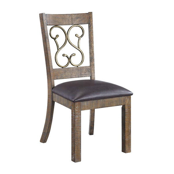 ACME Raphaela Black Synthetic Leather & Weathered Cherry Side Chair (Set-2) Model DN00981