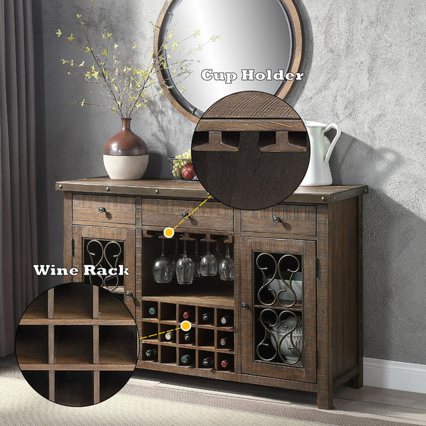 ACME Raphaela Weathered Cherry Server with Cup Holder & Wine Rack Model DN00983