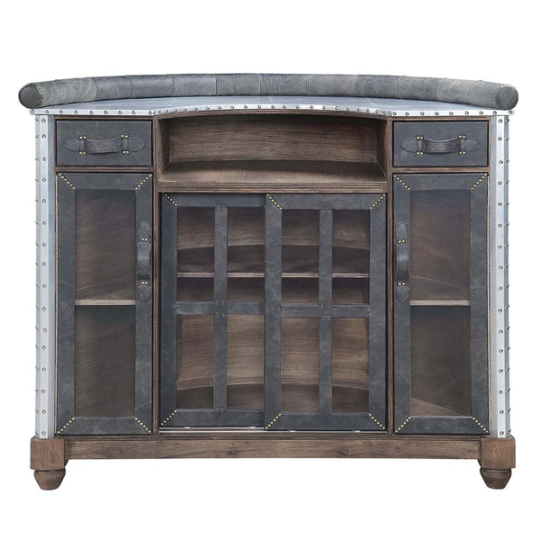 ACME Rahma Antique Ebony Top Grain Leather & Aluminum Bar Table Model DN01019