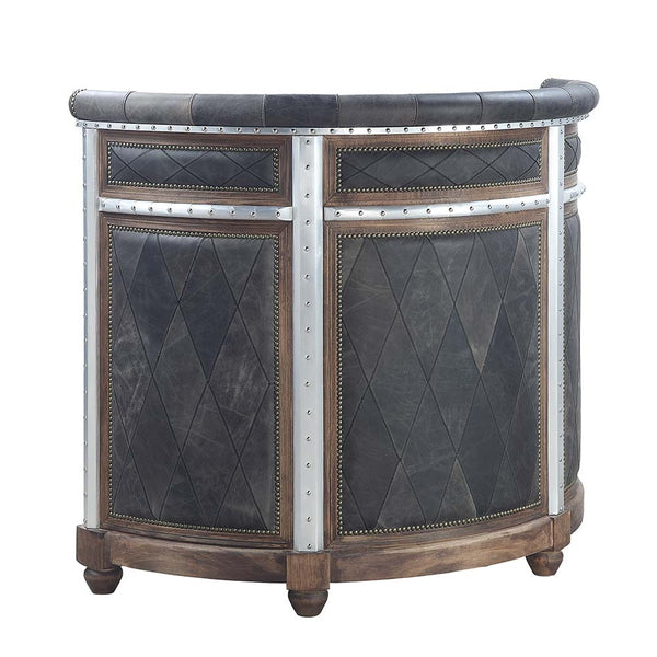 ACME Rahma Antique Ebony Top Grain Leather & Aluminum Bar Table Model DN01019