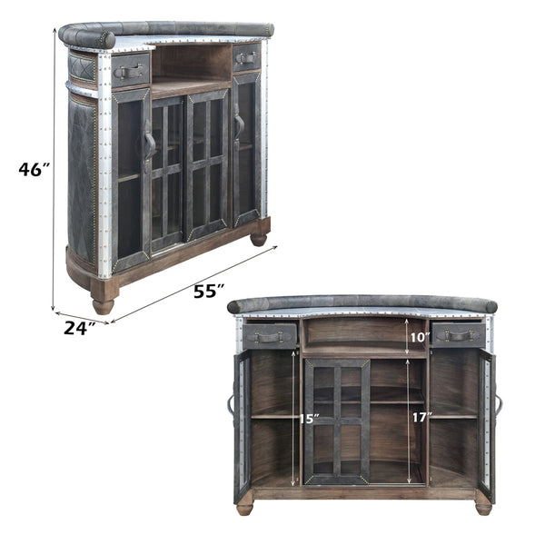 ACME Rahma Antique Ebony Top Grain Leather & Aluminum Bar Table Model DN01019