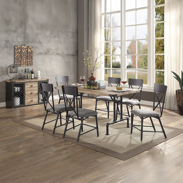 ACME Edina Gray Fabric Oak & Sandy Black Side Chair (Set-2) Model DN01058