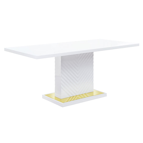 ACME Gaines White High Gloss Dining Table with Pedestal Base Model DN01258