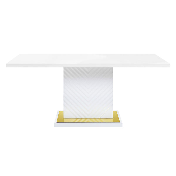 ACME Gaines White High Gloss Dining Table with Pedestal Base Model DN01258