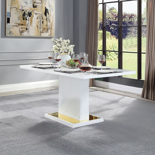 ACME Gaines White High Gloss Dining Table with Pedestal Base Model DN01258