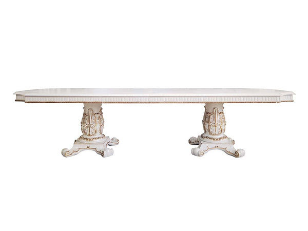 ACME Vendome Antique Pearl Dining Table with Pedestal Base Model DN01346