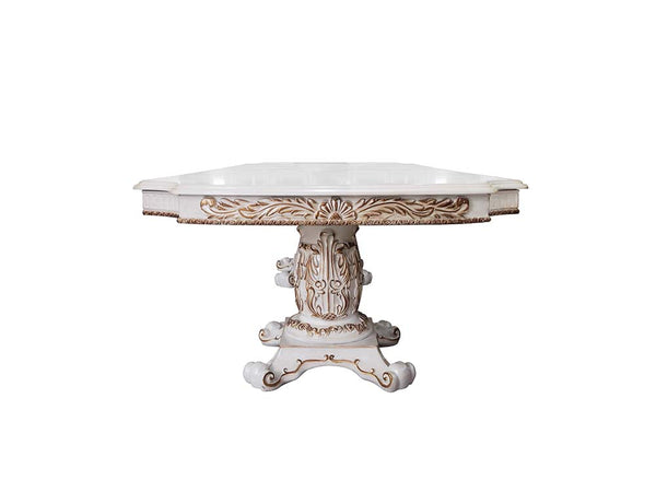 ACME Vendome Antique Pearl Dining Table with Pedestal Base Model DN01346