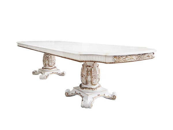 ACME Vendome Antique Pearl Dining Table with Pedestal Base Model DN01346