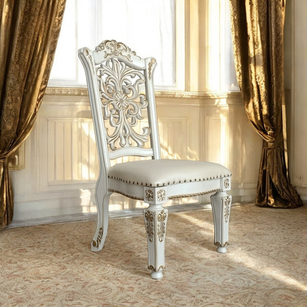 ACME Vendome Synthetic Leather & Antique Pearl Side Chair (Set-2) Model DN01347