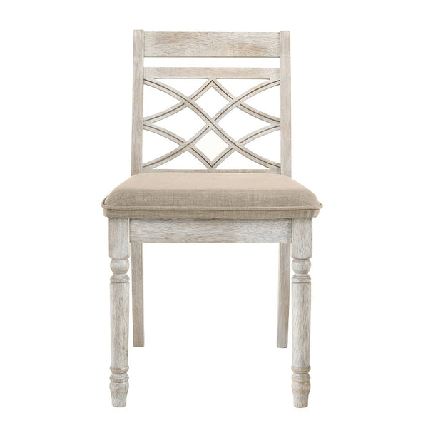 ACME Cillin Fabric & Antique White Side Chair (Set-2) Model DN01806