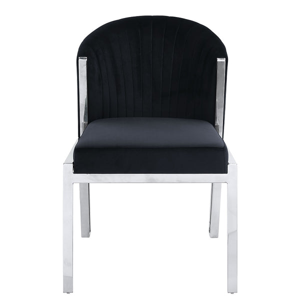 ACME Fallon Black Velvet & Mirrored Silver Side Chair (Set-2) Model DN01955