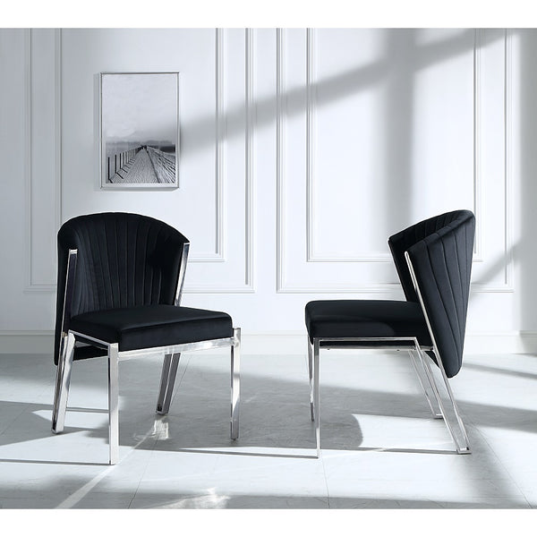 ACME Fallon Black Velvet & Mirrored Silver Side Chair (Set-2) Model DN01955