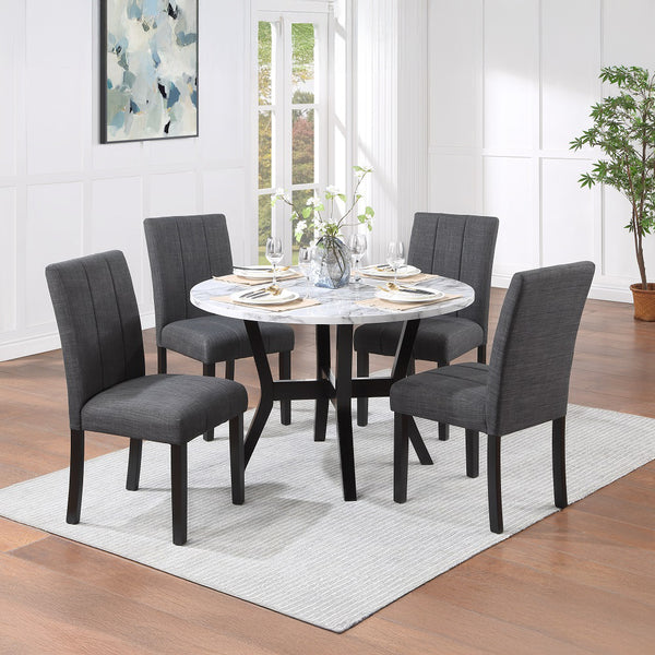 ACME Kusa Engineered Stone & Black 5 Piece Pack Dining Set Model DN02014