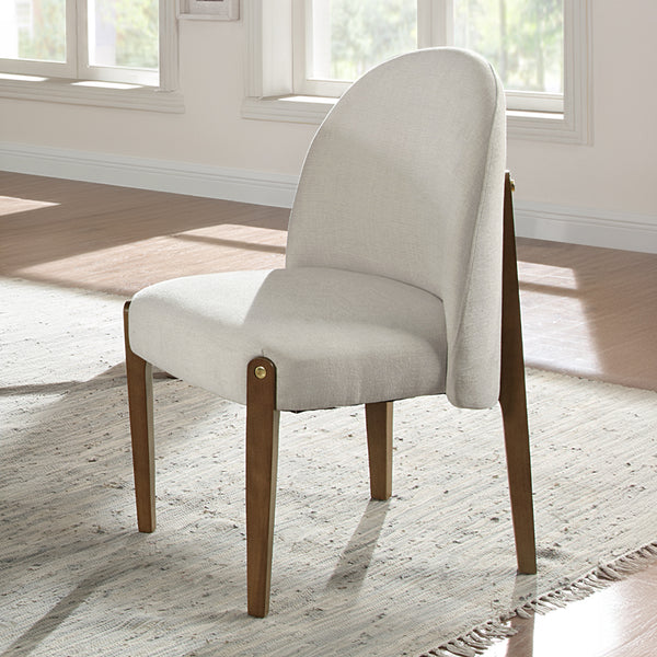 ACME Gamarya Beige Chenille & Dark Oak Side Chair (Set-2) Model DN02857