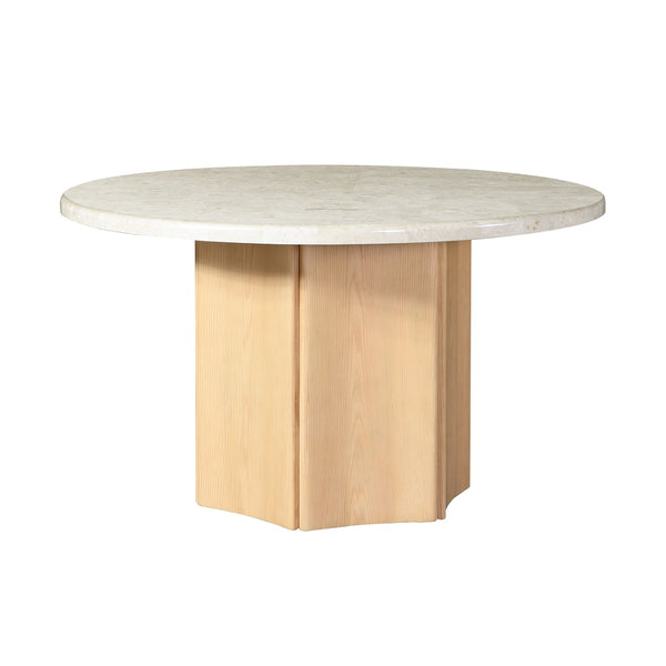 ACME Qwin Natural Marble Top & Oak Round Dining Table with Natural Marble Top Model DN02875