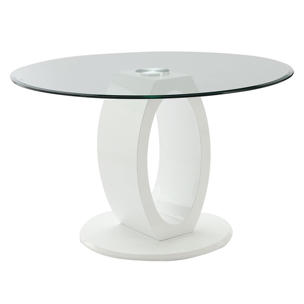 ACME Larry Glass Top White High Gloss Round Dining Table Model DN03175