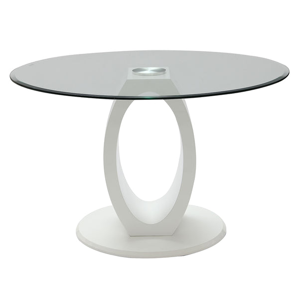 ACME Larry Glass Top White High Gloss Round Dining Table Model DN03175