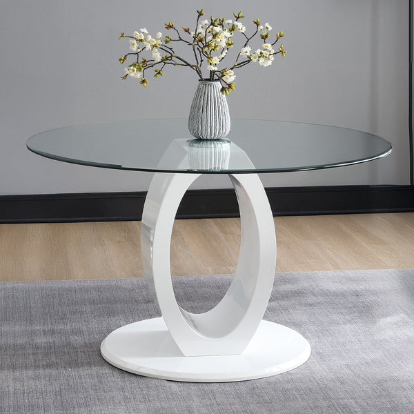 ACME Larry Glass Top White High Gloss Round Dining Table Model DN03175